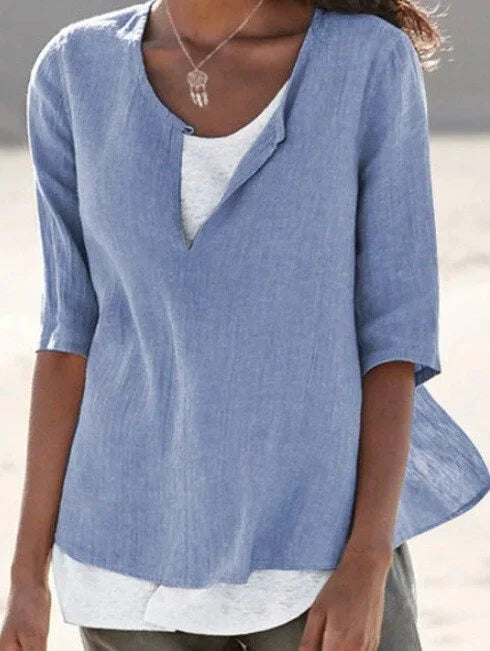 Maya | Women's 3/4 Sleeve Blouse Split Neck Casual Top