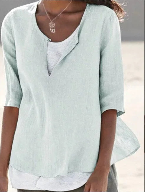 Maya | Women's 3/4 Sleeve Blouse Split Neck Casual Top