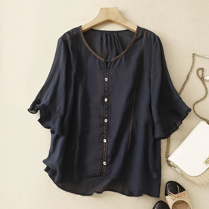 Gia | Pattern Ruffle Sleeve Blouse