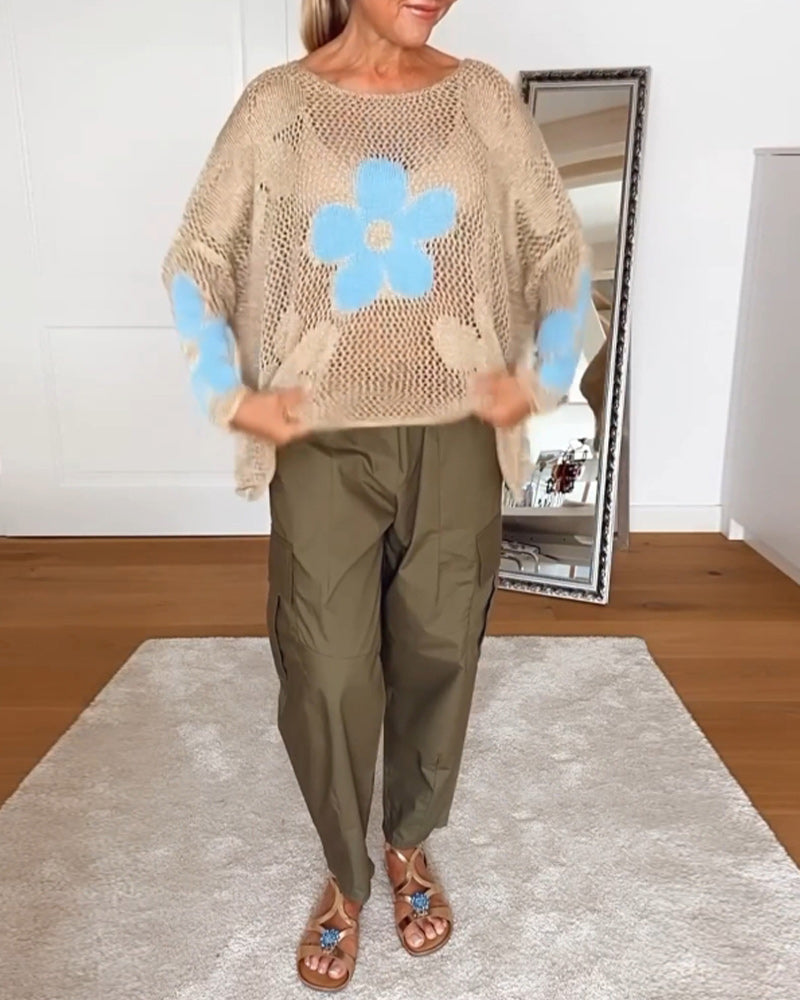 Bloom | Women's Crochet Top Floral Open Weave Long Sleeve