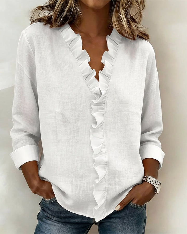 Sophie | Women's Ruffle V-Neck Long Sleeve Blouse Spring Top