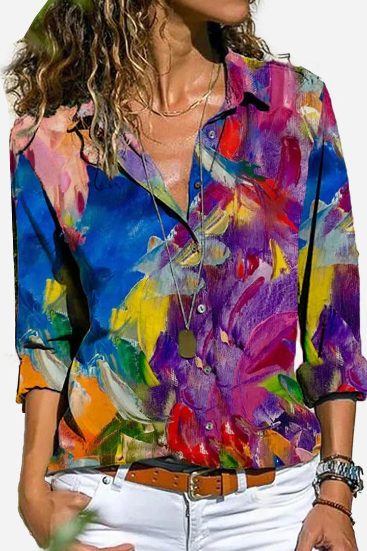 Maya | Women's Colorful Striped Button-Down Long Sleeve Shirt