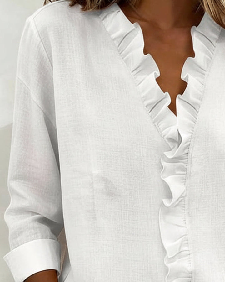 Sophie | Women's Ruffle V-Neck Long Sleeve Blouse Spring Top