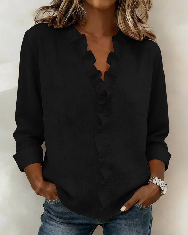 Sophie | Women's Ruffle V-Neck Long Sleeve Blouse Spring Top
