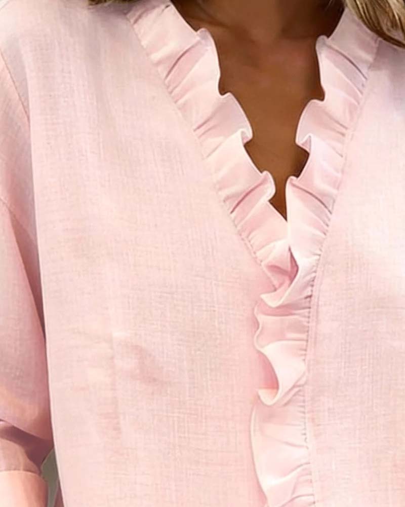 Sophie | Women's Ruffle V-Neck Long Sleeve Blouse Spring Top