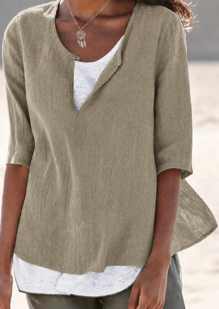 Maya | Women's 3/4 Sleeve Blouse Split Neck Casual Top