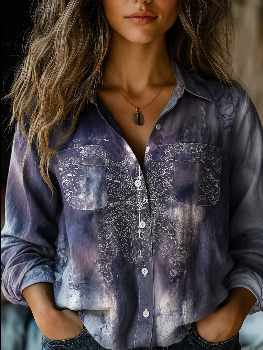 Autumn | Women's Vintage Floral Print Long Sleeve Button-Down Shirt