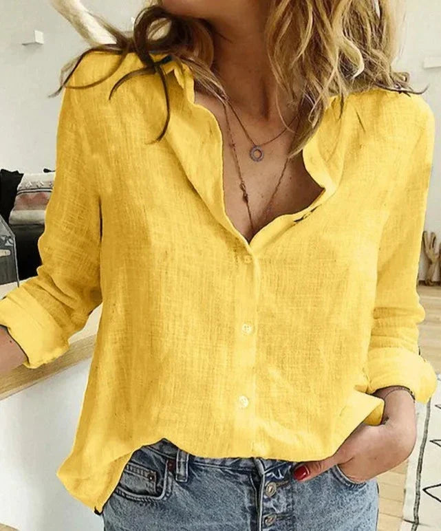 Avery | Women's Button-Down Shirt Long Sleeve Bird Print Blouse