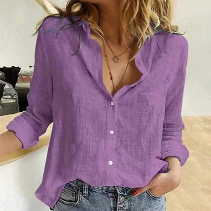 Avery | Women's Button-Down Shirt Long Sleeve Bird Print Blouse