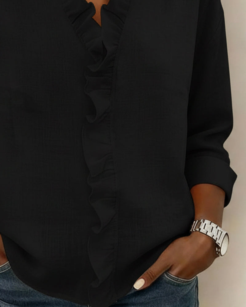 Sophie | Women's Ruffle V-Neck Long Sleeve Blouse Spring Top