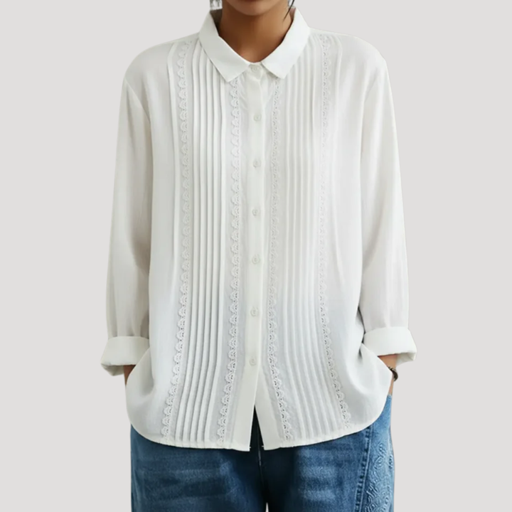 Calista | Women's Pleated Button Front Long Sleeve Blouse