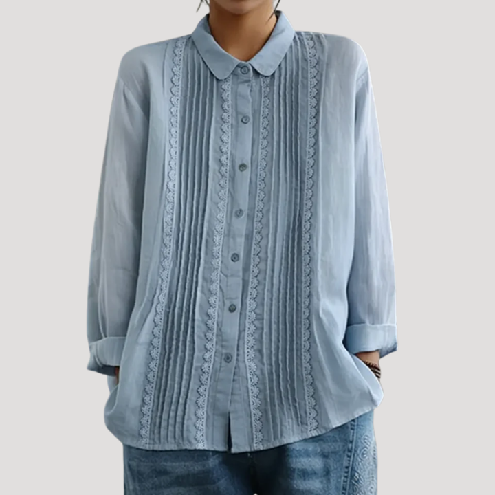 Calista | Women's Pleated Button Front Long Sleeve Blouse