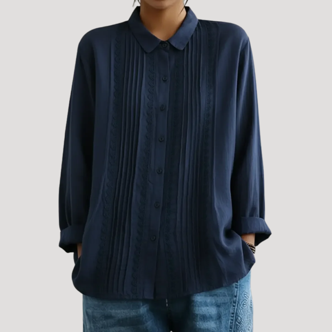 Calista | Women's Pleated Button Front Long Sleeve Blouse