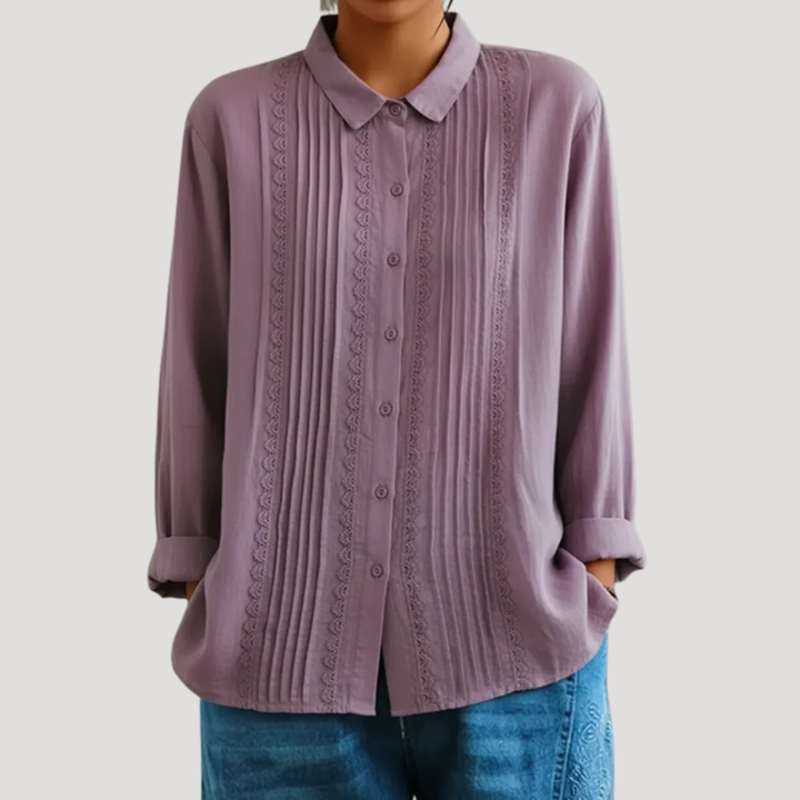 Calista | Women's Pleated Button Front Long Sleeve Blouse