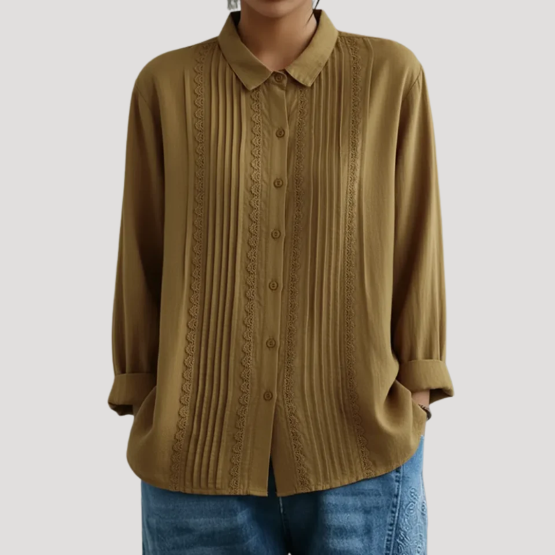 Calista | Women's Pleated Button Front Long Sleeve Blouse