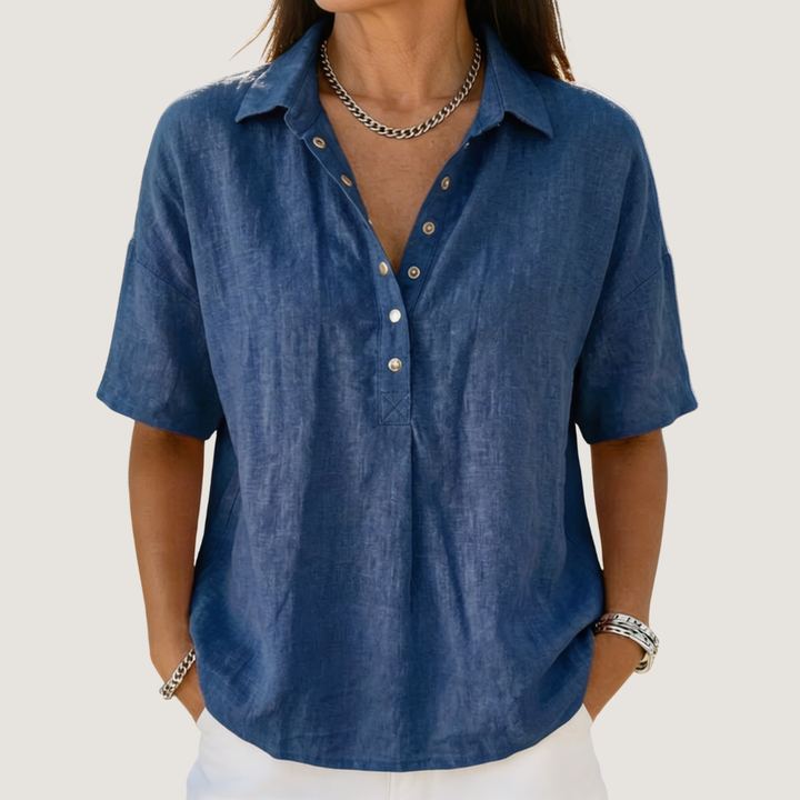 Calla | Women's Collared Short Sleeve Button-Up Blouse