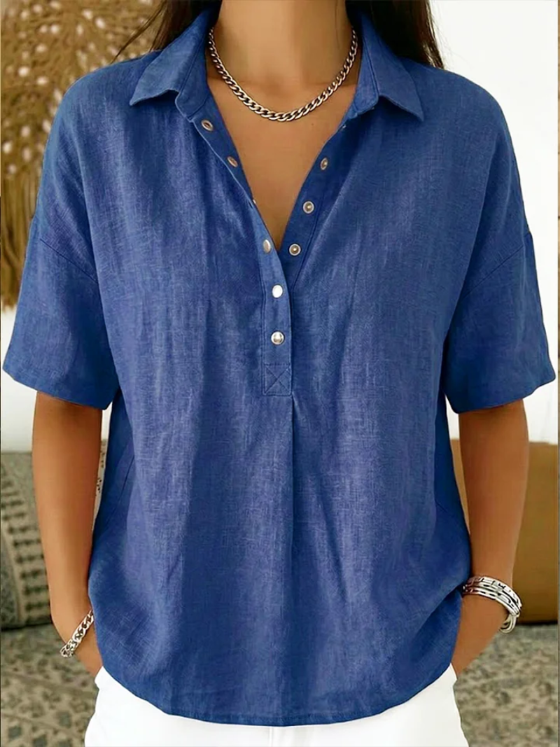 Calla | Women's Collared Short Sleeve Button-Up Blouse