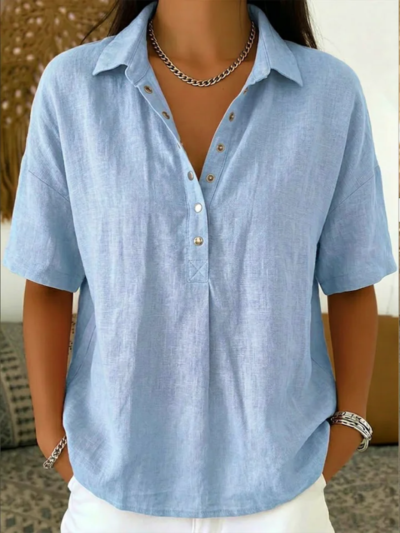 Calla | Women's Collared Short Sleeve Button-Up Blouse