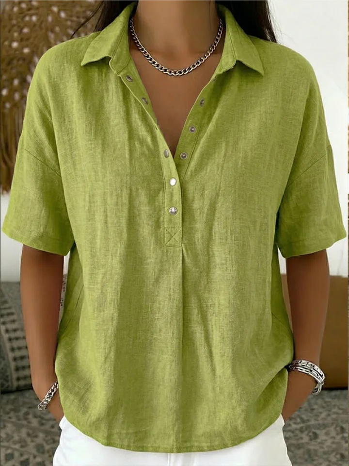 Calla | Women's Collared Short Sleeve Button-Up Blouse