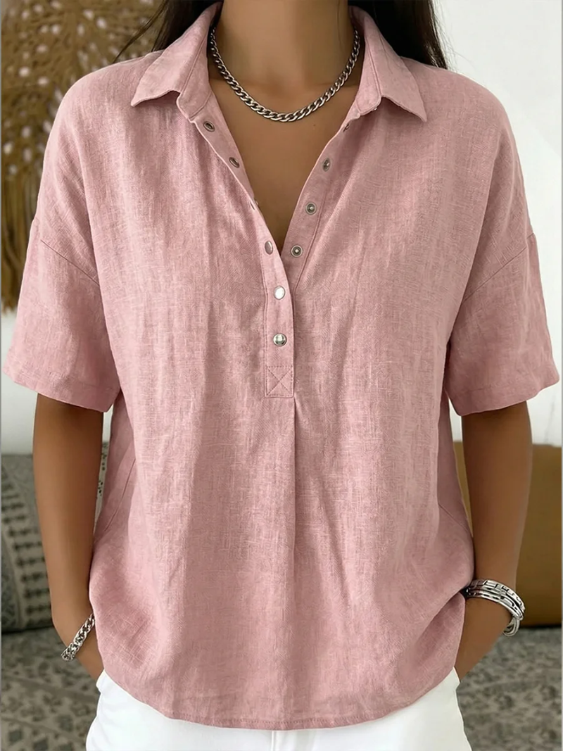 Calla | Women's Collared Short Sleeve Button-Up Blouse