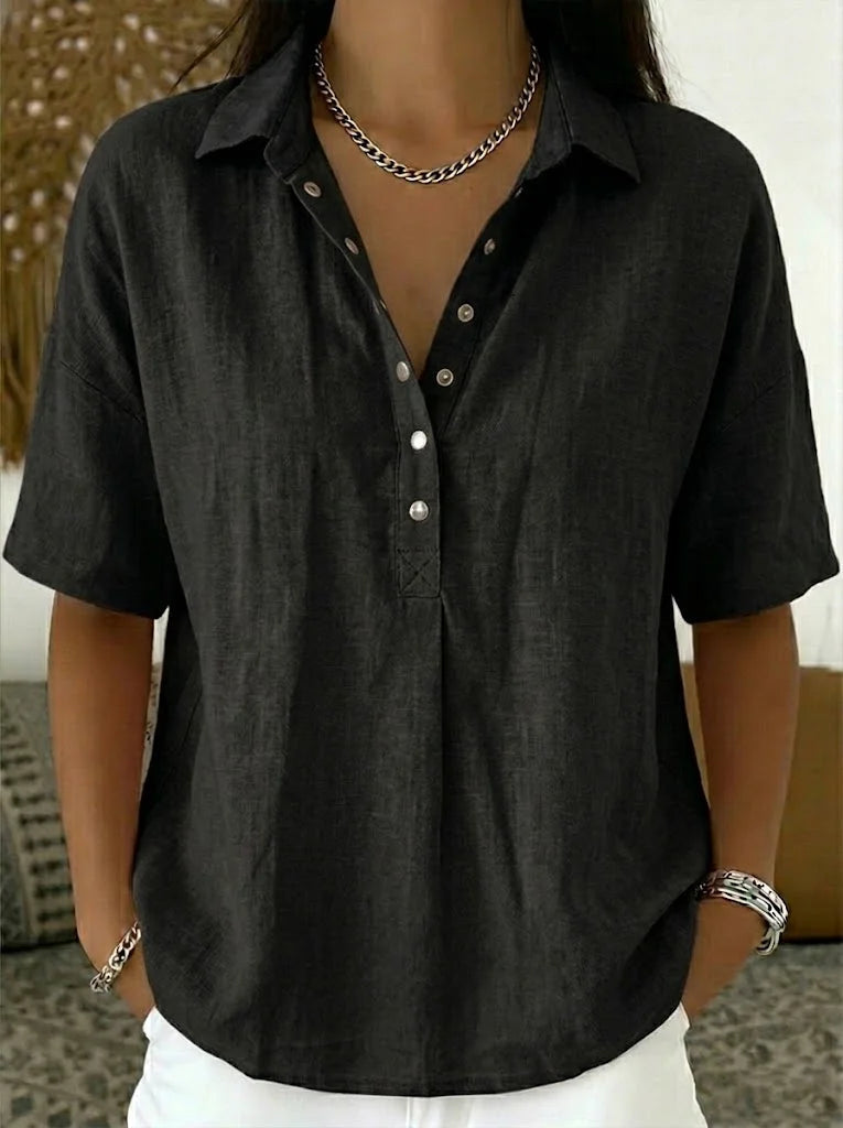 Calla | Women's Collared Short Sleeve Button-Up Blouse
