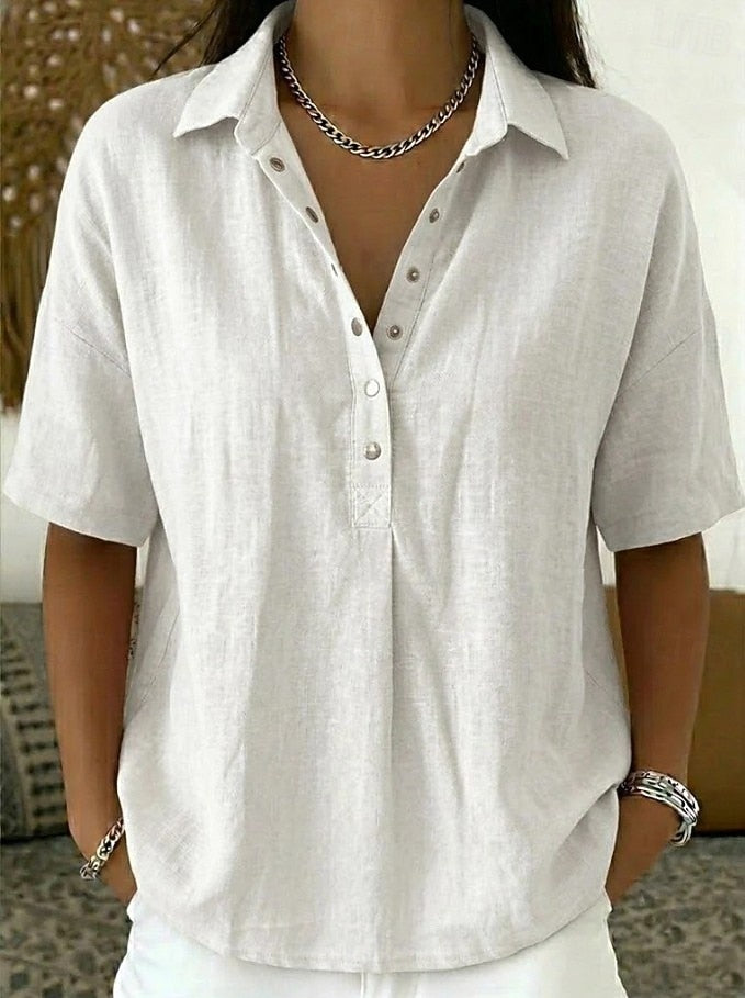 Calla | Women's Collared Short Sleeve Button-Up Blouse
