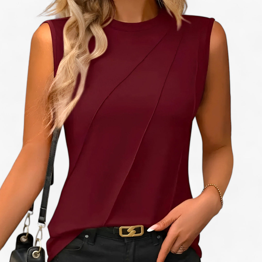 Celina | Women's Crew Neck Pleated Sleeveless Blouse