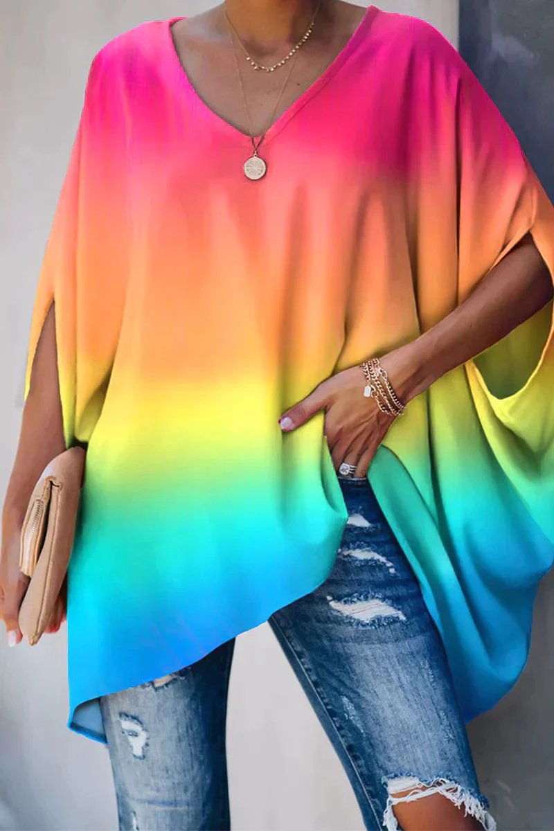 Delia | Women's V-Neck Batwing Sleeve Oversized Tunic Top