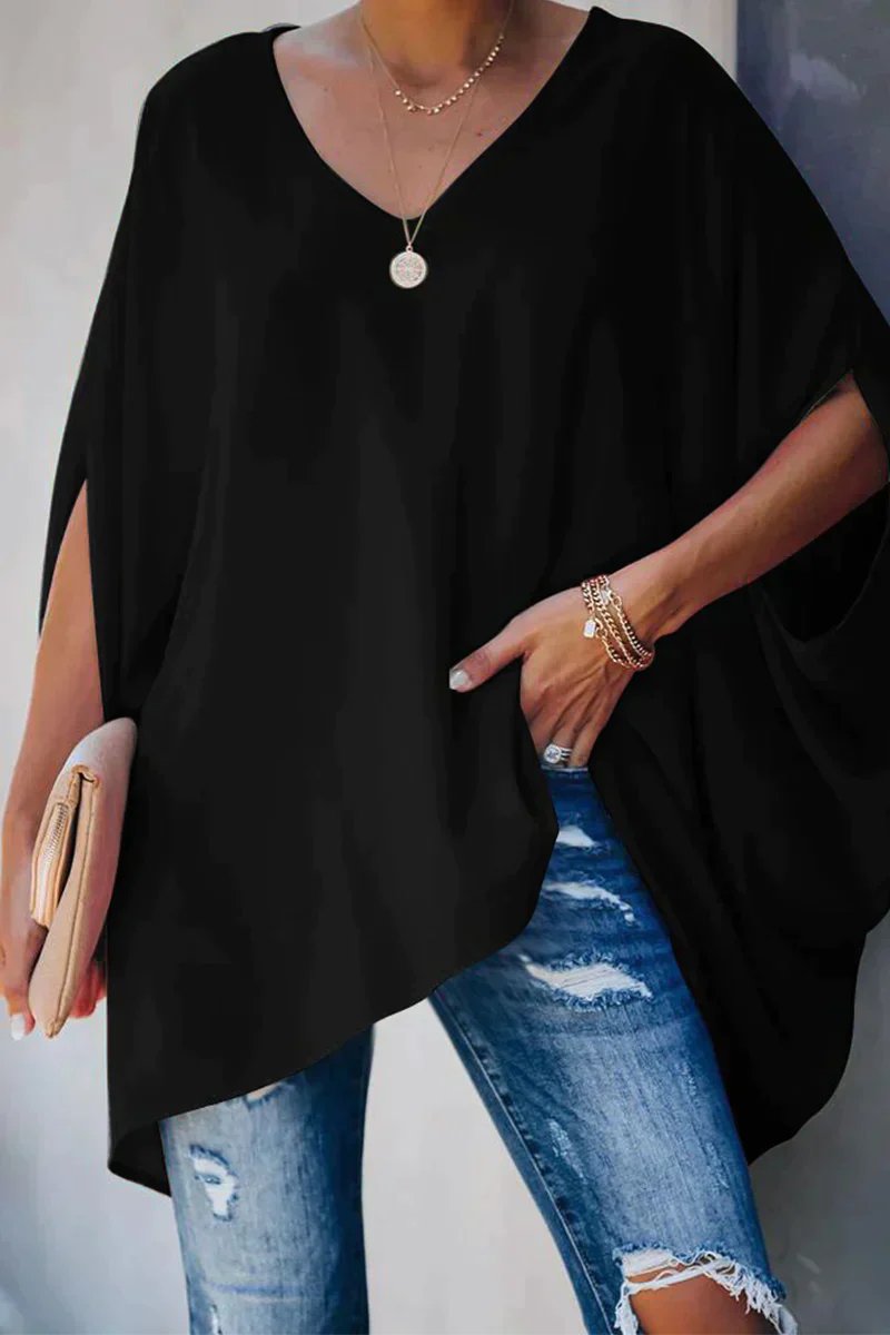 Delia | Women's V-Neck Batwing Sleeve Oversized Tunic Top