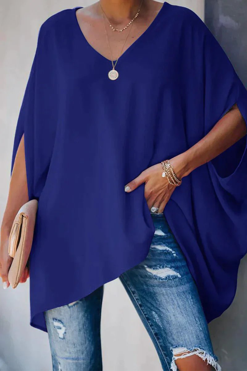 Delia | Women's V-Neck Batwing Sleeve Oversized Tunic Top