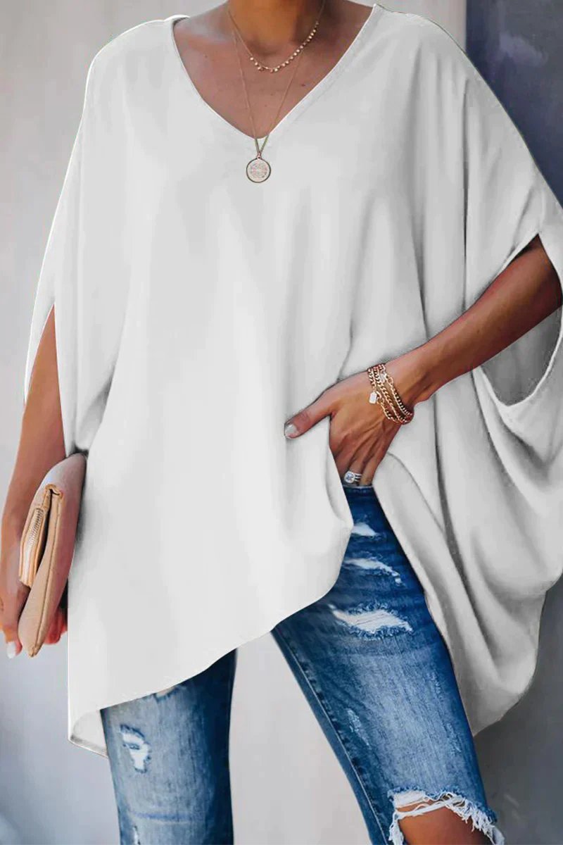 Delia | Women's V-Neck Batwing Sleeve Oversized Tunic Top