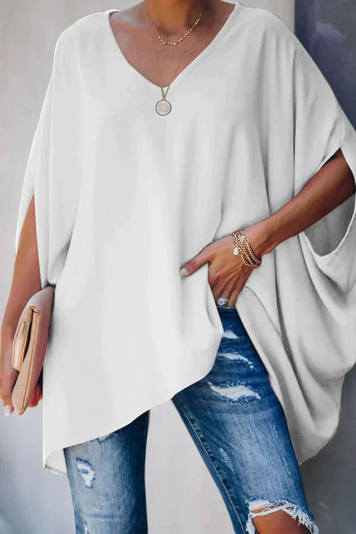 Delia | Women's V-Neck Batwing Sleeve Oversized Tunic Top