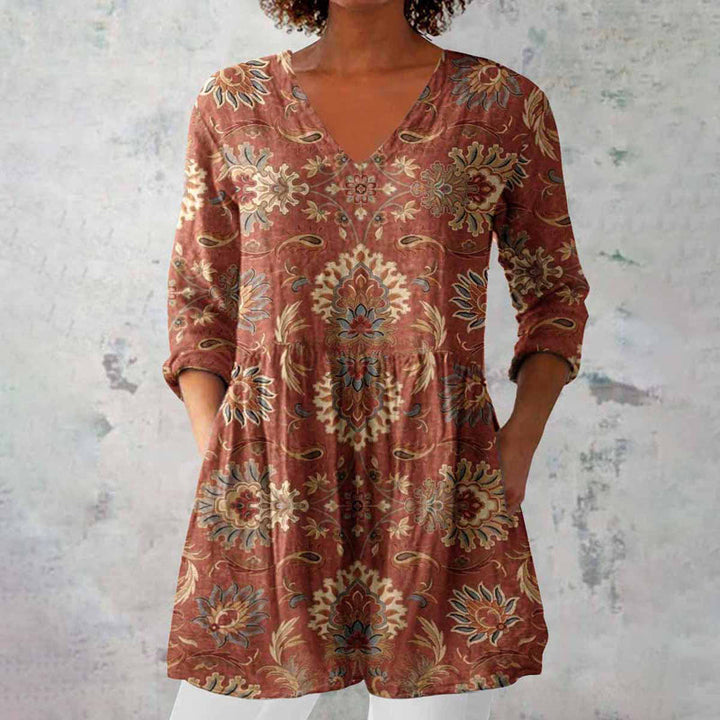 Delphine | Women's V-Neck 3/4 Sleeve Printed Tunic