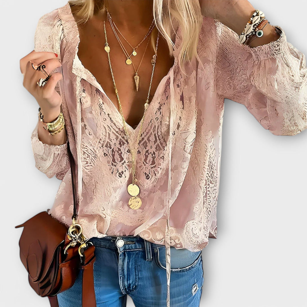 Evanthe | Women's V-Neck Lace Long Sleeve Blouse
