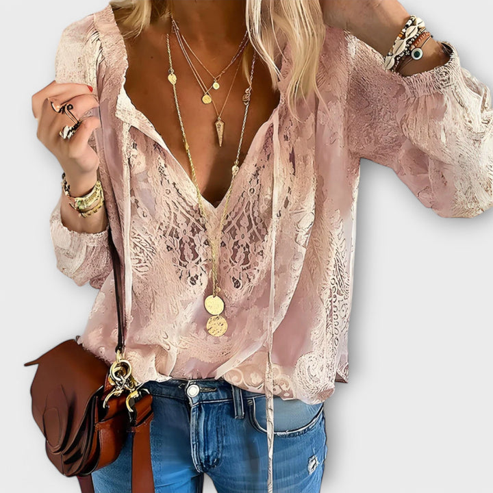 Evanthe | Women's V-Neck Lace Long Sleeve Blouse