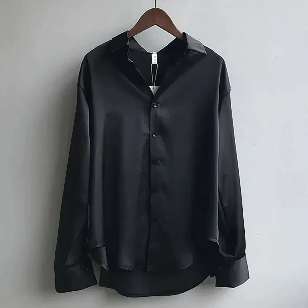 Sage | Women's Satin Button-Down Blouse Long Sleeve Collar Shirt