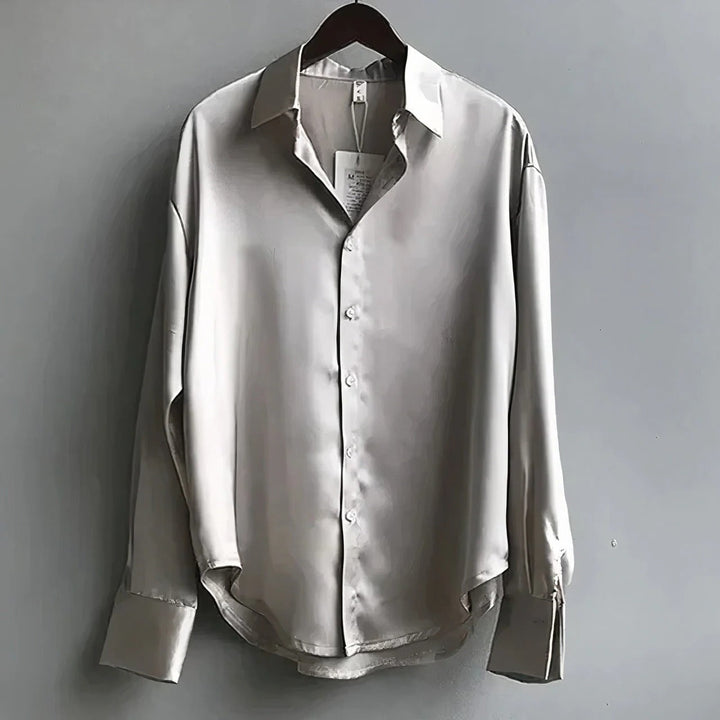 Sage | Women's Satin Button-Down Blouse Long Sleeve Collar Shirt