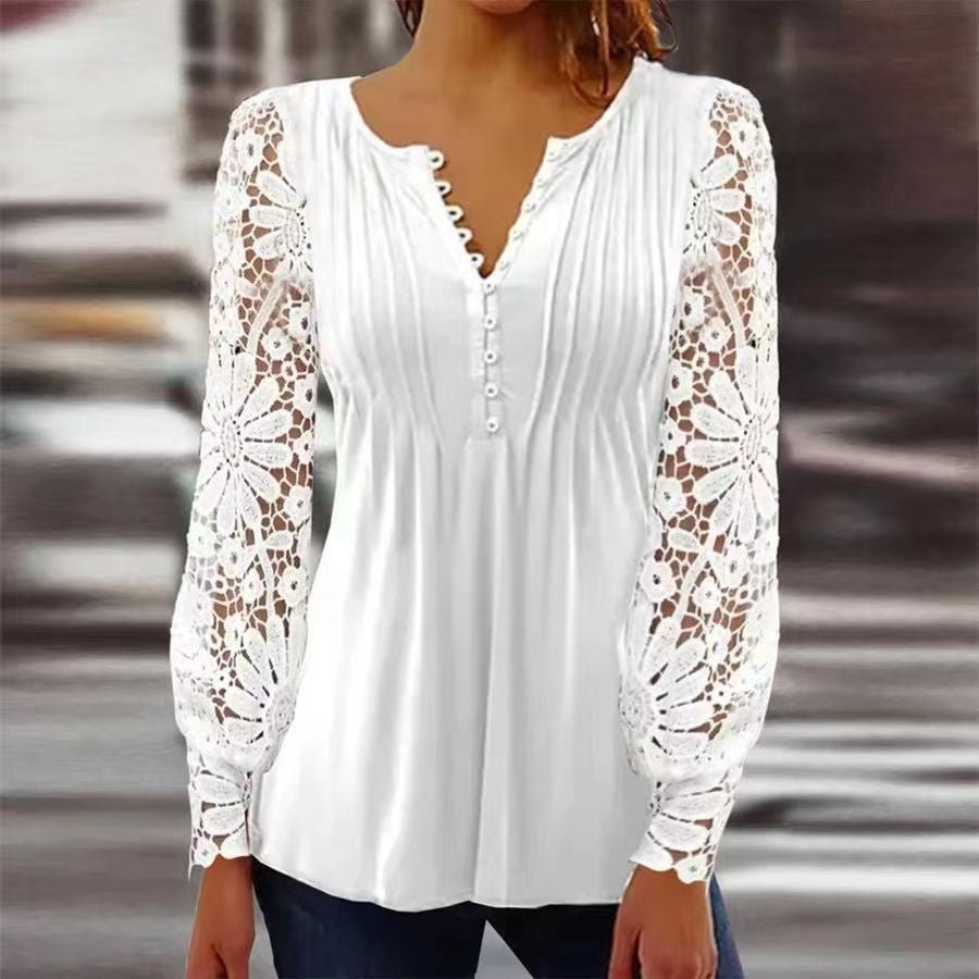 Lorette | Women's Floral Henley 3/4 Sleeve Blouse