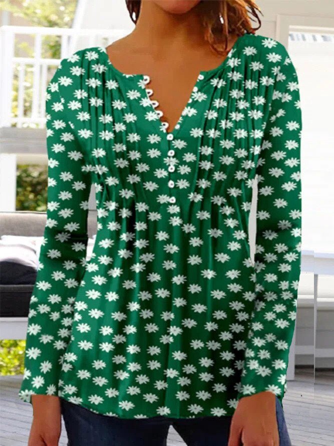 Lorette | Women's Floral Henley 3/4 Sleeve Blouse