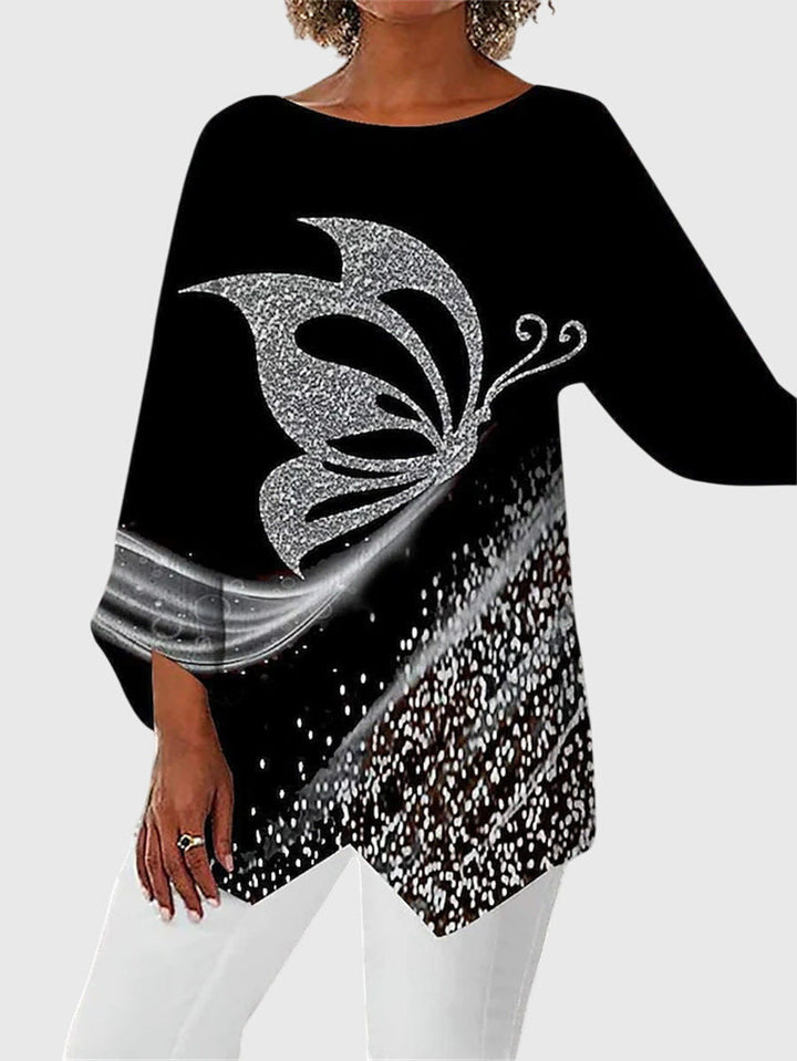 Lyanna | Women's Butterfly Print Asymmetric Hem Top