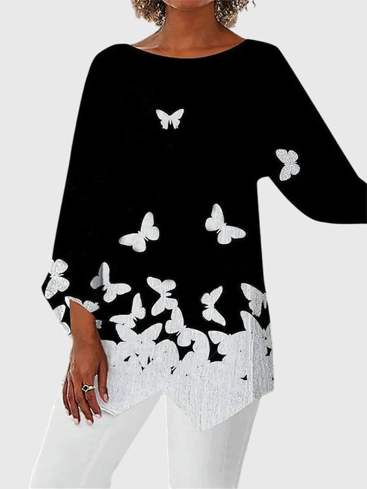 Lyanna | Women's Butterfly Print Asymmetric Hem Top
