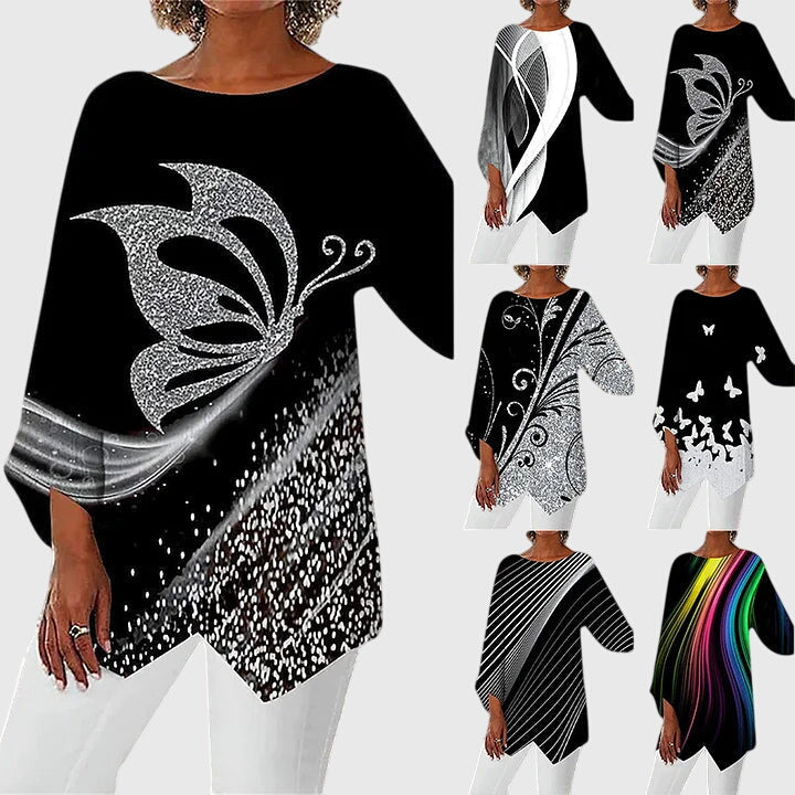 Lyanna | Women's Butterfly Print Asymmetric Hem Top