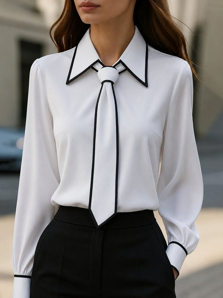 Maren | Women's Tie Neck Collared Long Sleeve Blouse
