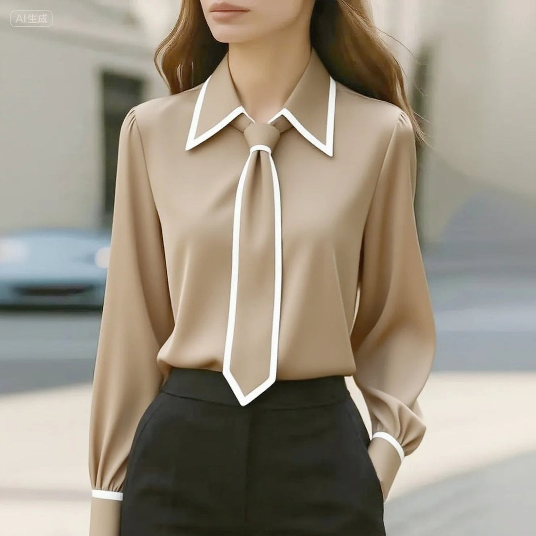 Maren | Women's Tie Neck Collared Long Sleeve Blouse