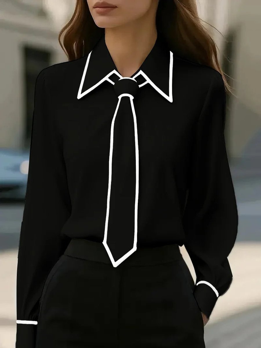 Maren | Women's Tie Neck Collared Long Sleeve Blouse
