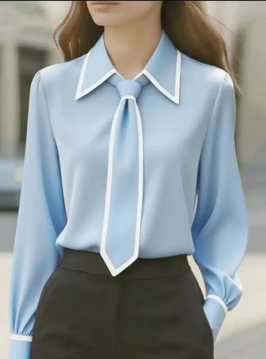 Maren | Women's Tie Neck Collared Long Sleeve Blouse