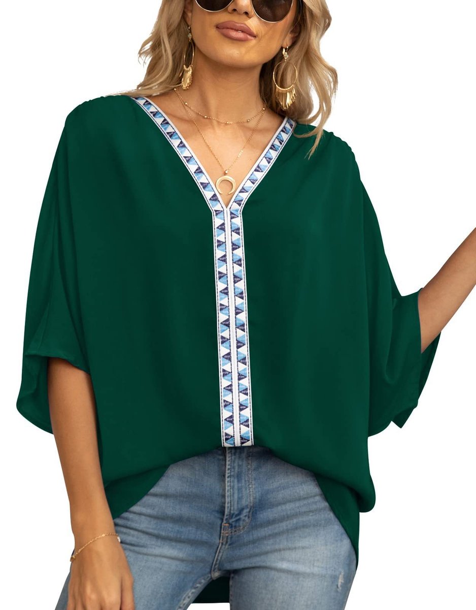 Nadia | Women's Boho Embroidered Oversized V-Neck Tunic