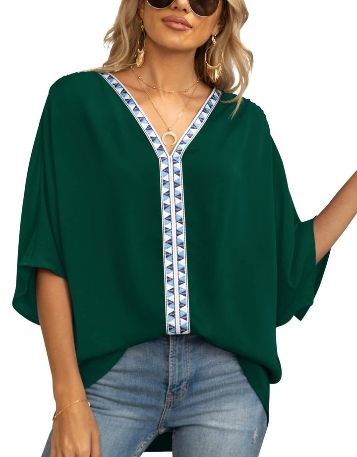 Nadia | Women's Boho Embroidered Oversized V-Neck Tunic