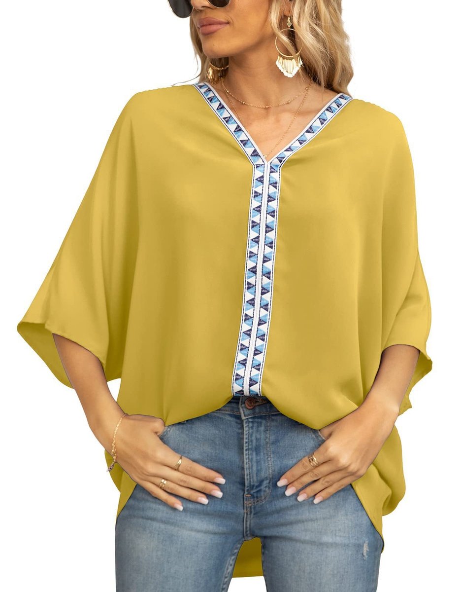 Nadia | Women's Boho Embroidered Oversized V-Neck Tunic