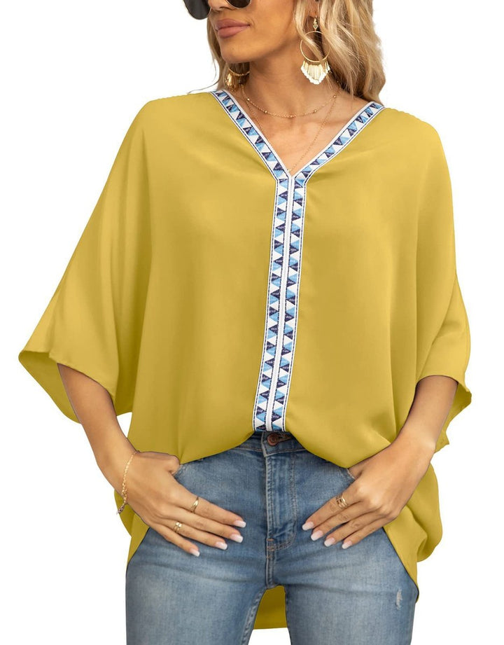 Nadia | Women's Boho Embroidered Oversized V-Neck Tunic